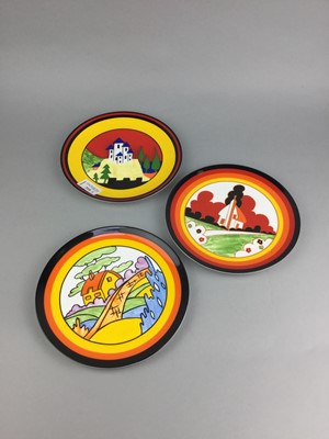 Lot 310 - A LOT OF THREE CLARICE CLIFF PLATES AND OTHER CERAMICS