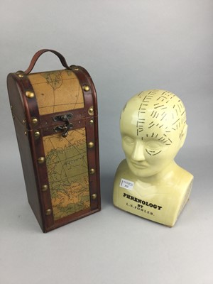 Lot 313 - A CERAMIC PHRENOLOGY HEAD BY L.N FOWLER AND A SMALL WOOD CARRY CASE