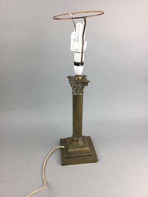 Lot 207 - A BRASS COLUMN TABLE LAMP AND TWO OTHER LAMPS