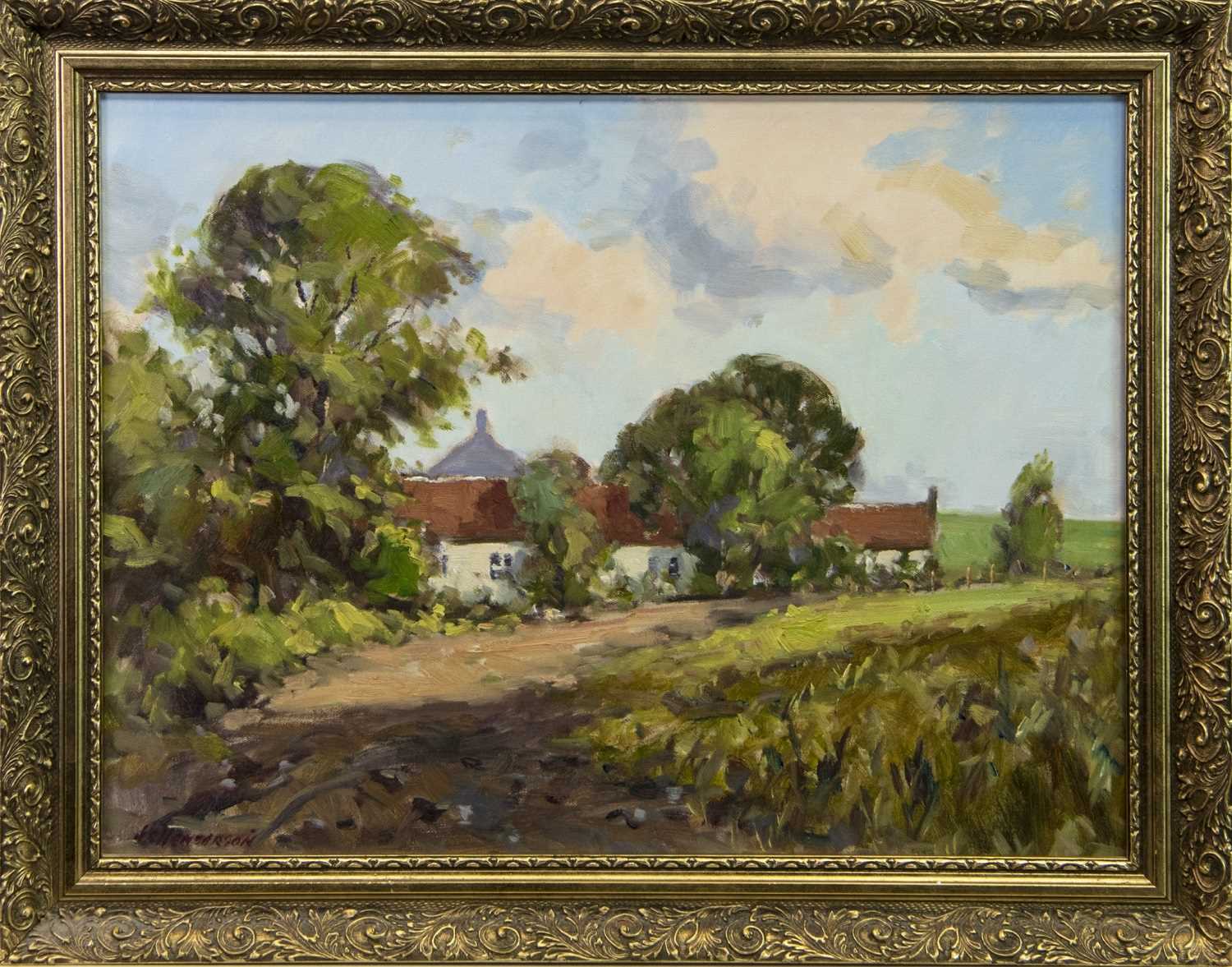 Lot 57 - COUNTRY LANDSCAPE, AN OIL BY J D HENDERSON