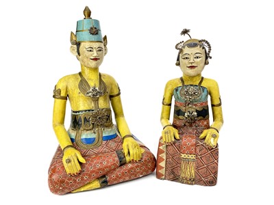 Lot 783 - A LOT OF TWO INDONESIAN CARVED WOOD POLYCHROME FIGURES