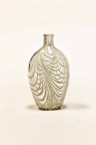 Lot 1157 - VICTORIAN NAILSEA GLASS FLASK with white and...