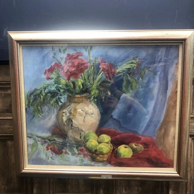 Lot 66 - STILL LIFE OF FLOWERS AND FRUIT BY MARGARET MONTGOMERY