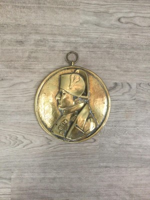 Lot 1412 - A BRASS CIRCULAR BAS RELIEF PANEL OF NAPOLEON BONAPARTE