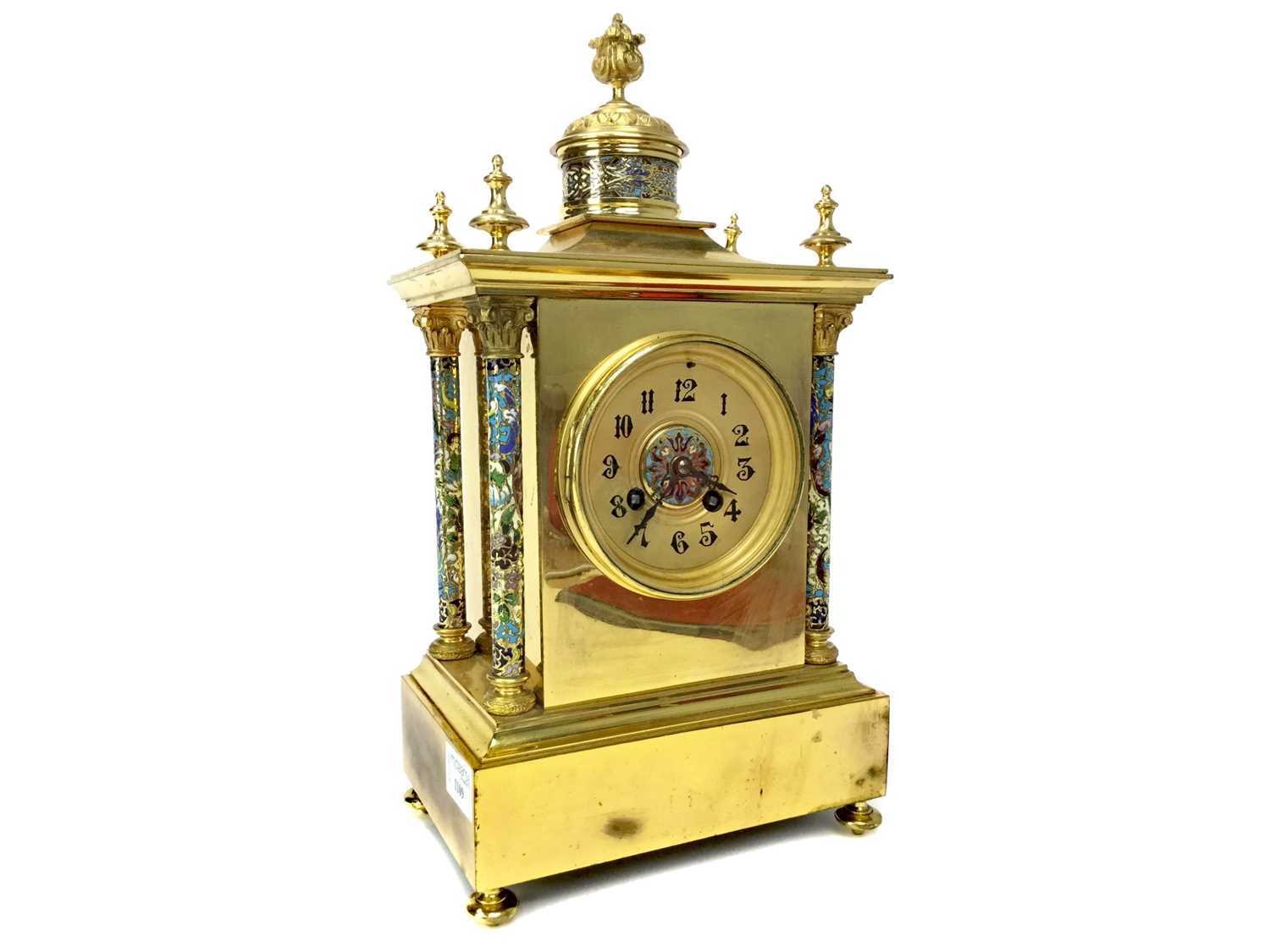 Lot 1109 - A LATE 19TH CENTURY FRENCH BRASS AND CHAMPLEVE ENAMEL CLOCK