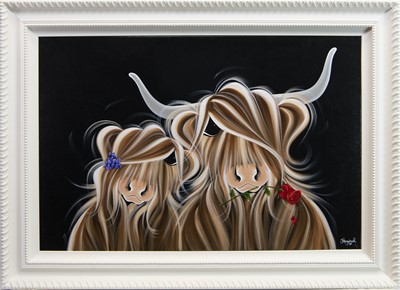 Lot 536 - ROSES ARE RED, VIOLETS ARE MOO, AN OIL BY JENNIFER HOGWOOD