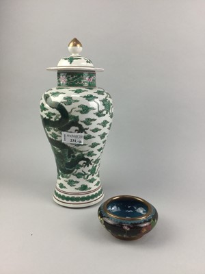 Lot 231 - A CHINESE LIDDED VASE AND CLOISONNE DISH
