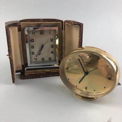 Lot 244 - AN ART DECO CASED TRAVELLING TIMEPIECE ALONG WITH ANOTHER