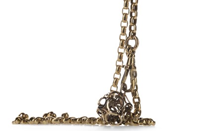 Lot 1323 - A MODIFIED GUARD CHAIN WITH SPHERICAL PENDANT