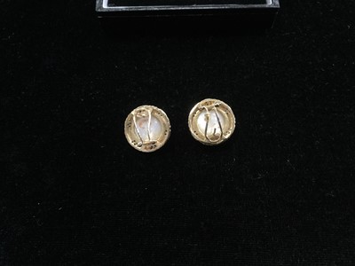 Lot 1375 - A PAIR OF MABE PEARL AND DIAMOND EARRINGS