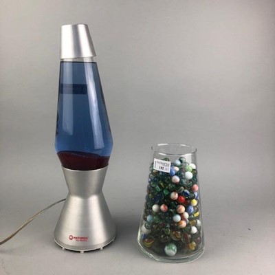 Lot 182 - A LOT OF VINTAGE MARBLES AND A RETRO LAVA LAMP