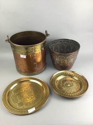 Lot 333 - A COPPER AND BRASS PAIL AND OTHER COPPER AND BRASS WARE