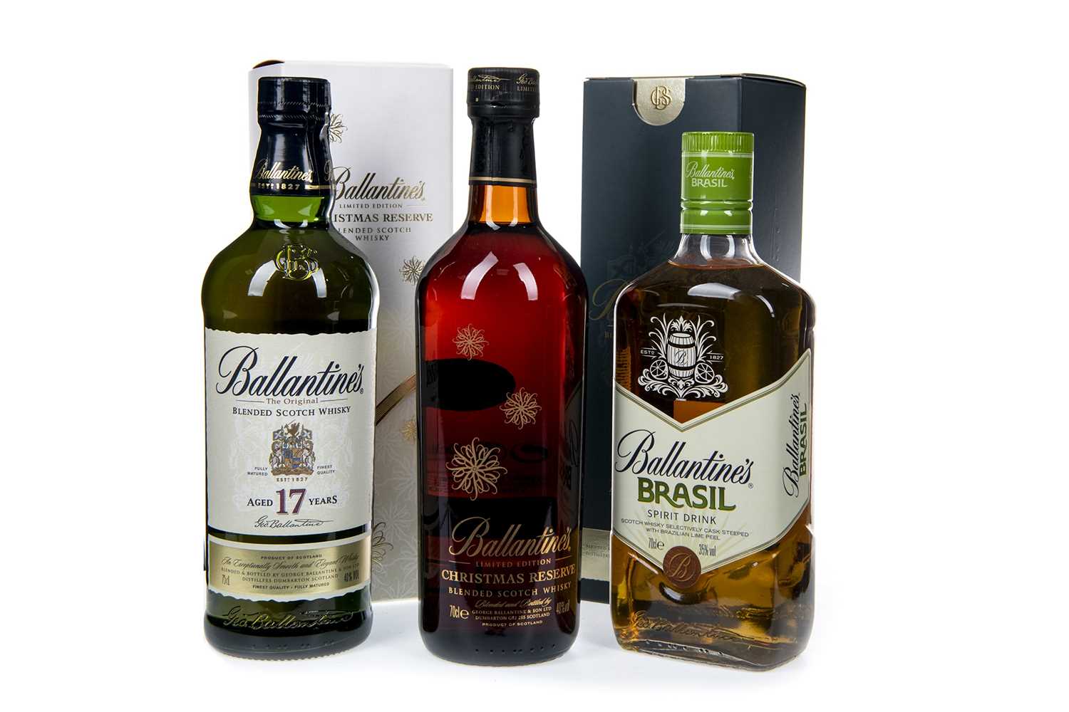 Lot 215 - BALLANTINE'S 17 YEARS OLD, CHRISTMAS RESERVE AND BRASIL