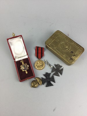 Lot 337 - A FRENCH GILT METAL AND ENAMEL BADGE AND MEDALS