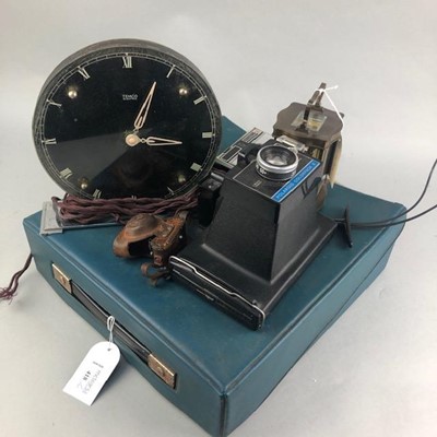 Lot 418 - A VINTAGE TYPEWRITER, CARRIAGE CLOCK AND OTHER ITEMS