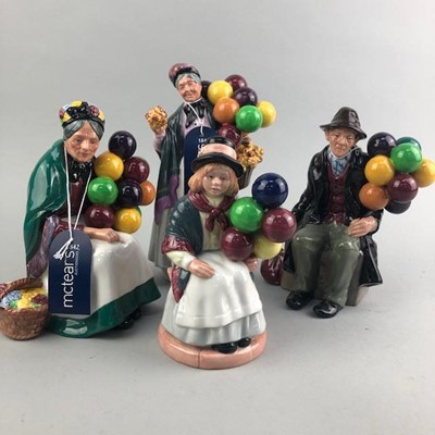 Lot 352 - A ROYAL DOULTON FIGURE OF 'BIDDY PENNYFARTHING' AND THREE OTHERS