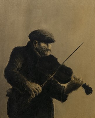Lot 25 - VIOLINIST, A LINE AND WASH BY HARRY KEIR