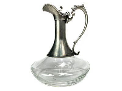 Lot 1070 - A FRENCH GLASS AND PEWTER CLARET JUG