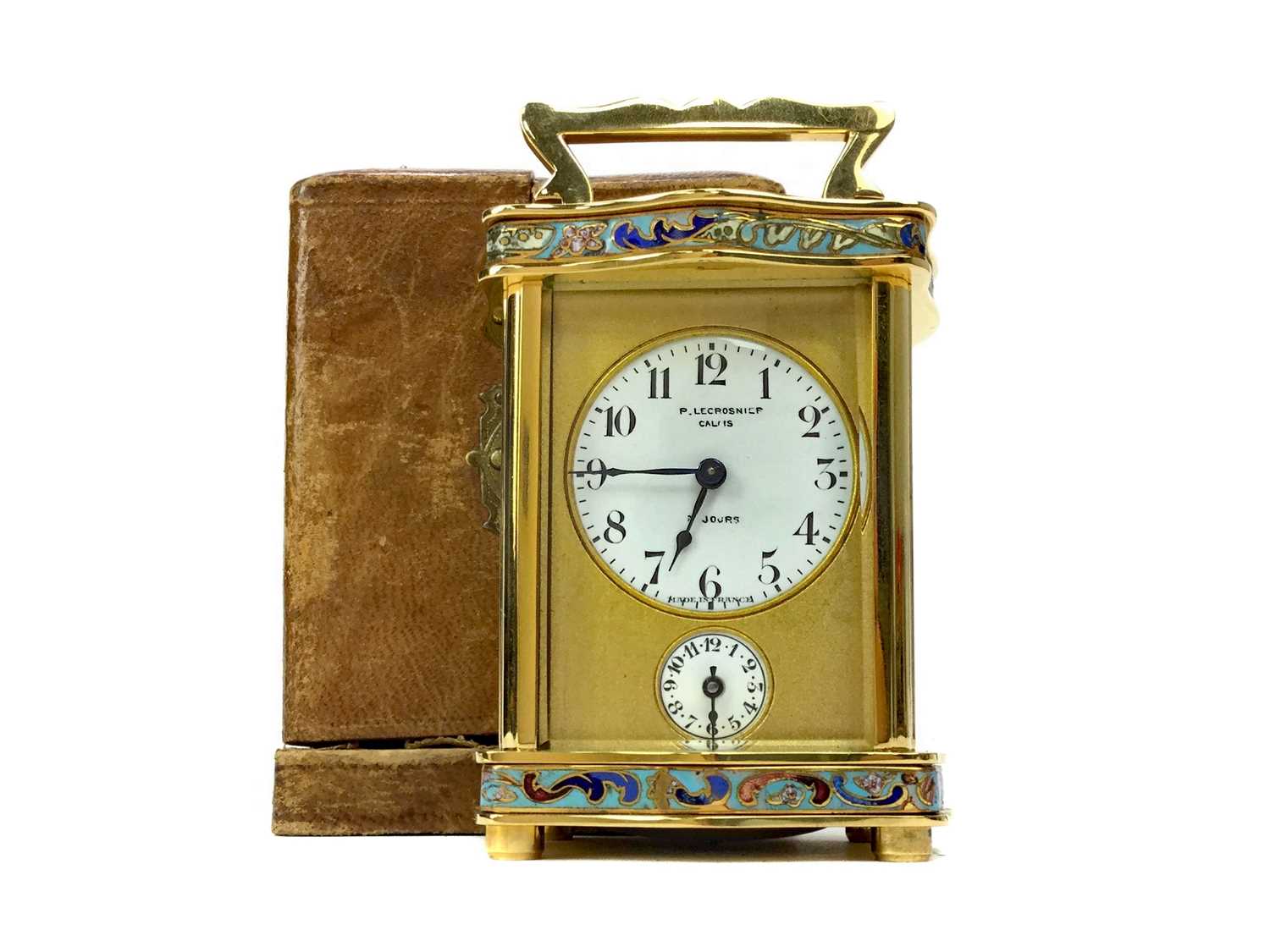 Lot 1110 - A LATE 19TH CENTURY FRENCH CHAMPLEVE ENAMEL TRAVELLING TIMEPIECE