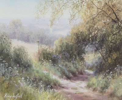 Lot 510 - A WATERCOLOUR DEPICTING A WOODEN PATH, BY HILARY SCHOFFIELD