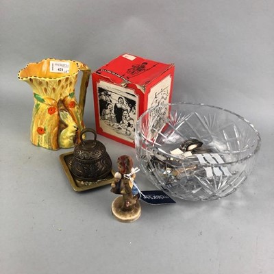 Lot 421 - A BURLEIGH WARE JUG, HUMMEL FIGURE, CRYSTAL AND SILVER PLATE