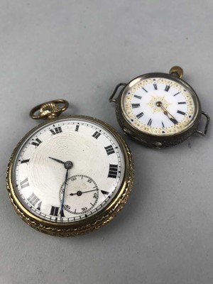 Lot 428 - A SILVER FOB WATCH AND A ROLLED GOLD POCKET WATCH