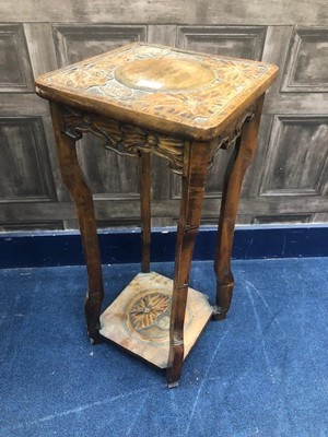 Lot 459 - A CHINESE CARVED WOOD TWO TIER PLANT STAND