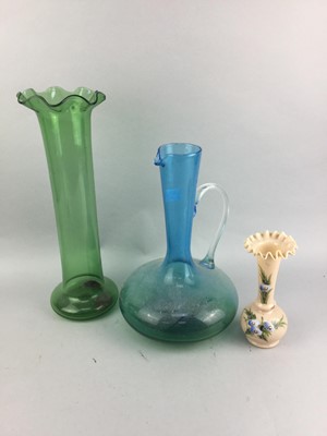 Lot 467 - A GLASS EWER, VASE AND OTHER COLOURED GLASS WARE