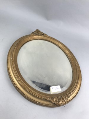 Lot 462 - A GILT FRAMED OVAL WALL MIRROR AND TWO OTHER WALL MIRRORS