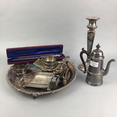 Lot 466 - A SILVER PLATED SALVER AND OTHER SILVER PLATE AND BRASS WARE