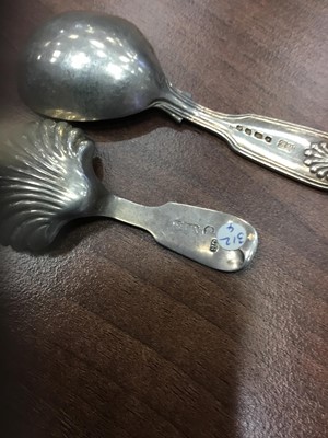 Lot 515 - A PAIR OF SCOTTISH PROVINCIAL SILVER SAUCE LADLES ALONG WITH FOUR OTHER SPOONS