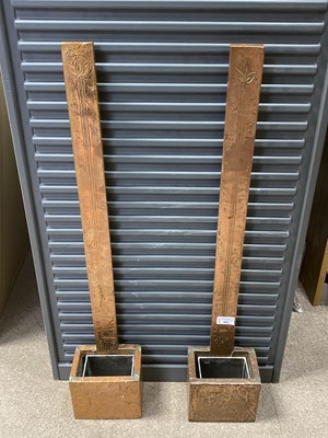 Lot 491 - A PAIR OF ARTS & CRAFTS COPPER WALL HANGING PLANTERS