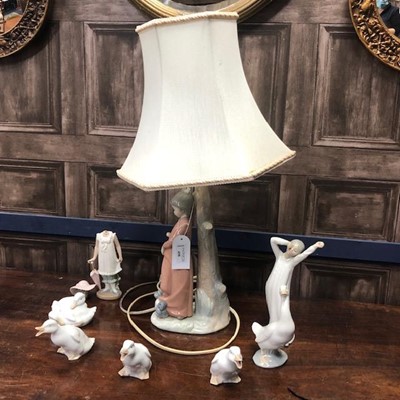 Lot 498 - A SPANISH CERAMIC FIGURAL TABLE LAMP AND OTHER FIGURES