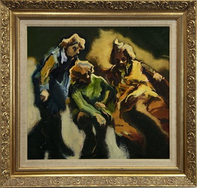 Lot 573 - THREE CHARACTERS, AN OIL BY JOHN MCCOMBS