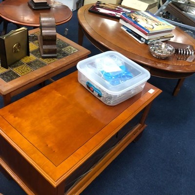 Lot 514 - A MODERN OVAL COFFEE TABLE, TELEVISION UNIT AND AN OCCASIONAL TABLE