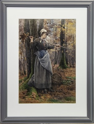 Lot 45 - PORTRAIT OF A LADY IN A WOODLAND, A WATERCOLOUR BY GEORGINA M DE L'AUBINERE