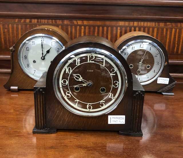 Lot 140 - A SMITHS ENFIELD MAHOGANY CASED MANTEL CLOCK AND TWO OTHER CLOCKS