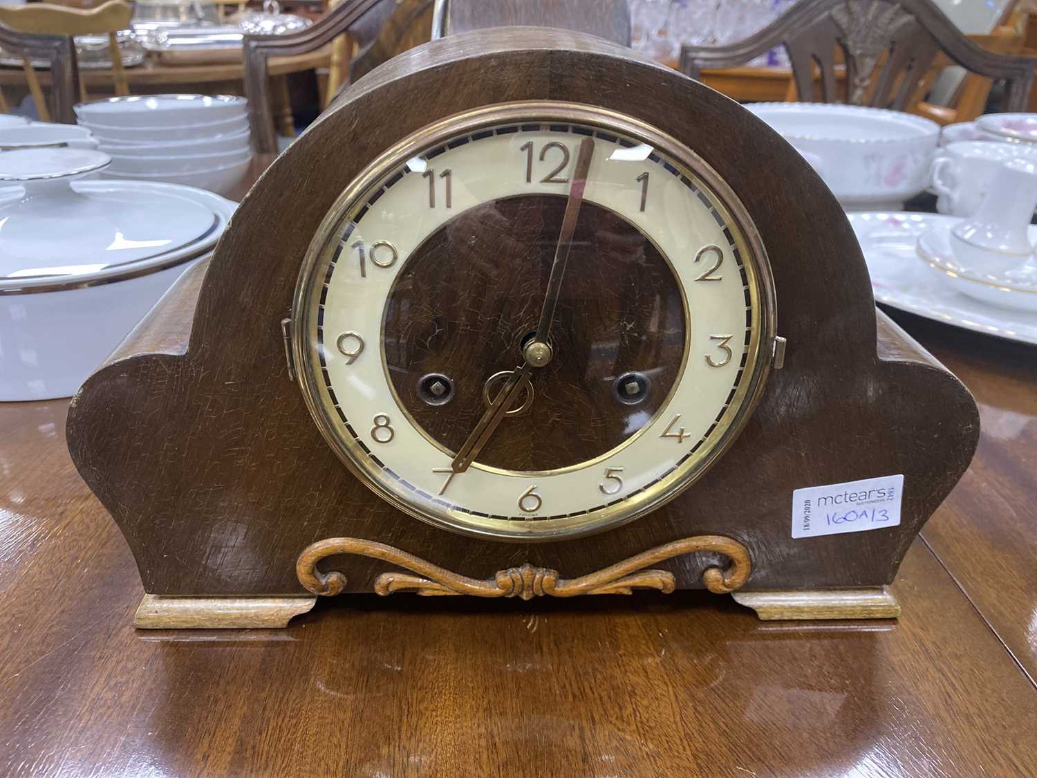 Lot 160 - A BENTIMA MAHOGANY CASED MANTEL CLOCK AND TWO OTHER CLOCKS