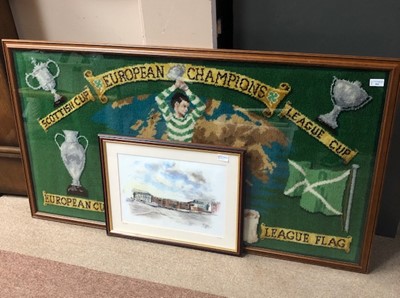 Lot 595 - A FRAMED RUG OF CELTIC FC AND A PRINT OF CELTIC PARK