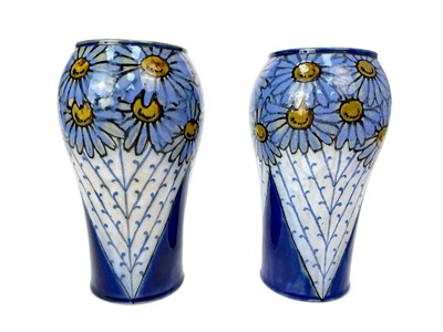 Lot 1099 - A PAIR OF ROYAL DOULTON LAMBETH STONEWARE VASES ALONG WITH TWO OTHERS