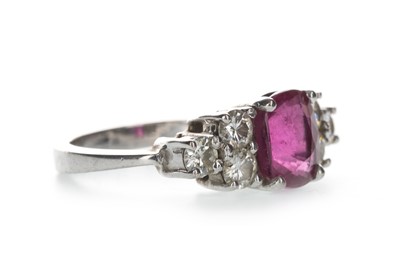 Lot 1379 - A PINK GEM SET AND MOISSANITE RING