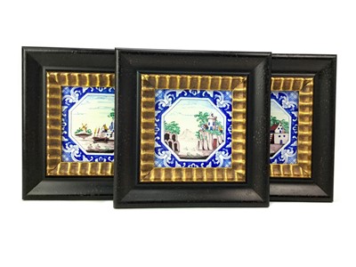 Lot 1104 - A SET OF SIX 19TH CENTURY CONTINENTAL FAIENCE TILES