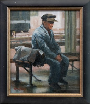 Lot 605 - ANOTHER SHIFT DONE, AN OIL BY SONIA LAWSON