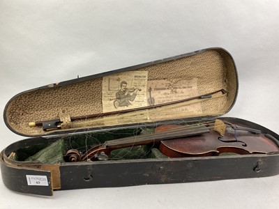 Lot 63 - A LATE 19TH CENTURY VIOLIN AND BOW