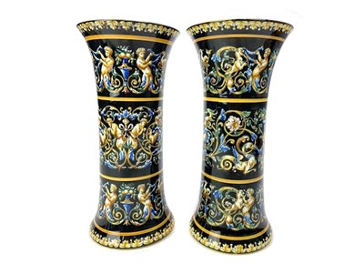 Lot 1105 - A PAIR OF LATE 19TH CENTURY FRENCH FAIENCE VASE BY GIEN