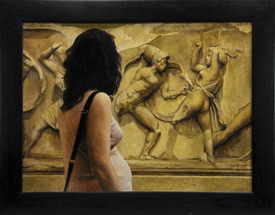 Lot 610 - VIEWING ELGIN MARBLES, AN OIL BY RICHARD WHINCOP