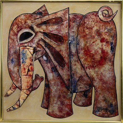 Lot 646 - ELEPHANT, A MIXED MEDIA BY STEWART BOWMAN JOHNSON