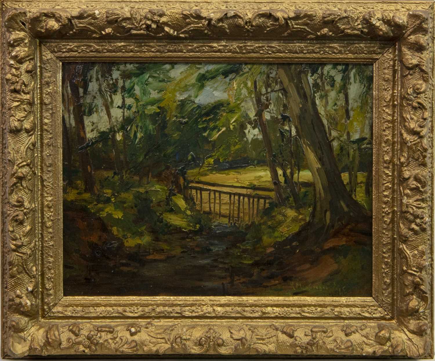 Lot 52 - WOODLAND SCENE, AN OIL BY HARRY MACGREGOR