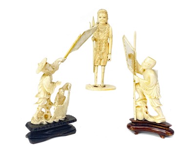 Lot 834 - A LOT OF THREE IVORY CARVINGS