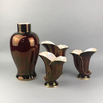 Lot 201 - A CARLTON WARE 'ROUGE ROYALE' VASE AND OTHER CARLTON WARE CERAMICS